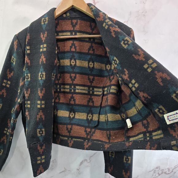 Vintage Southwestern Jacket Women Large Concho Blanket Aztec Geo Cowichan Woven - Picture 10 of 13